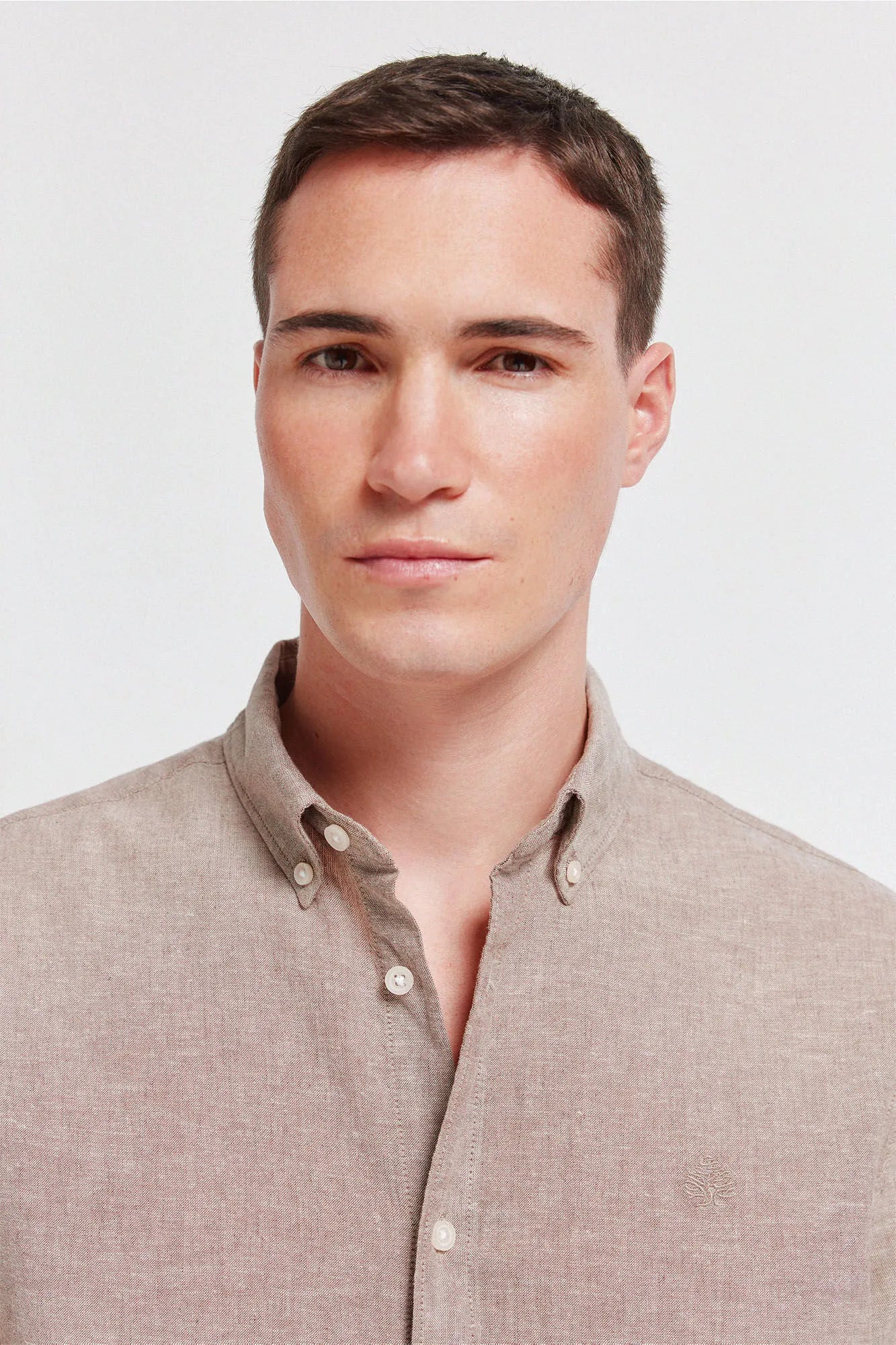 Springfield Beige Men Linen Shirt SKU: 0993387_37 Image 03
