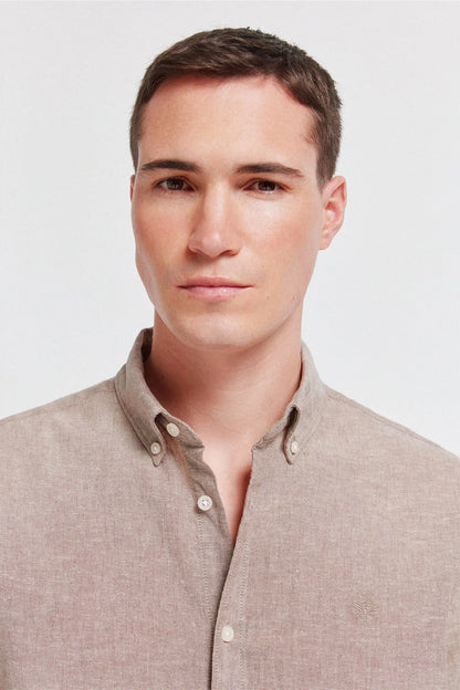 Springfield Beige Men Linen Shirt SKU: 0993387_37 Image 03