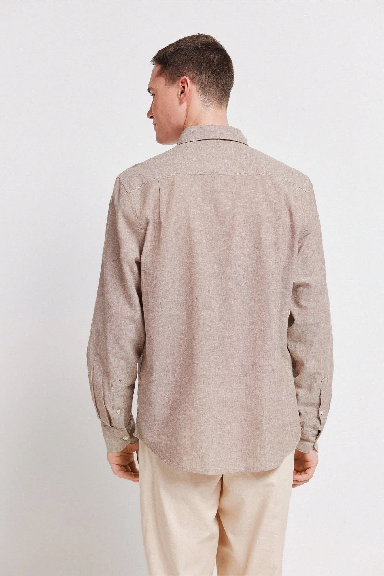 Springfield Beige Men Linen Shirt SKU: 0993387_37 Image 04
