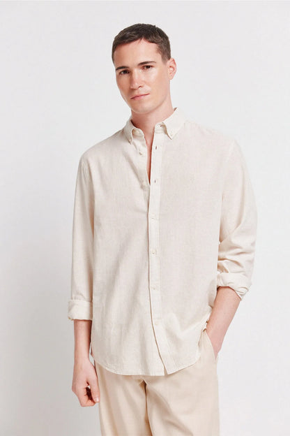 Springfield Beige Men Linen Shirt SKU: 0993387_51 Image 01