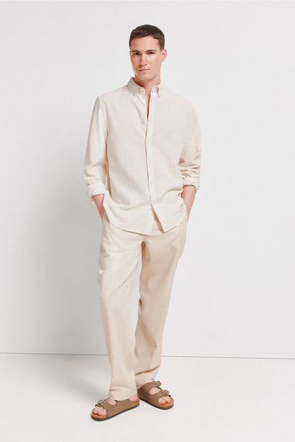 Springfield Beige Men Linen Shirt SKU: 0993387_51 Image 02