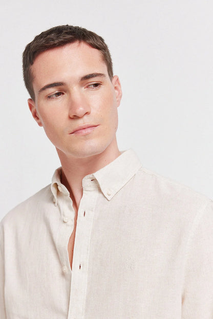 Springfield Beige Men Linen Shirt SKU: 0993387_51 Image 03