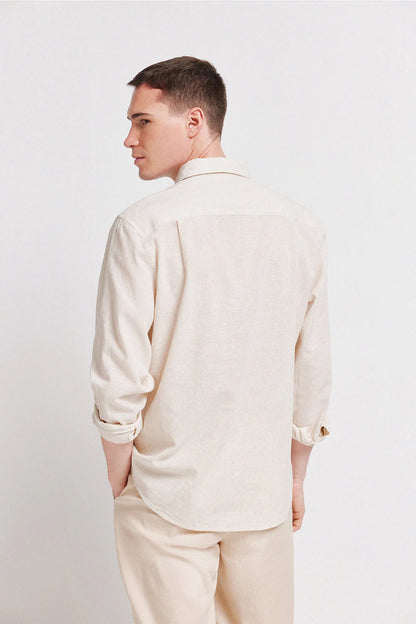 Springfield Beige Men Linen Shirt SKU: 0993387_51 Image 04