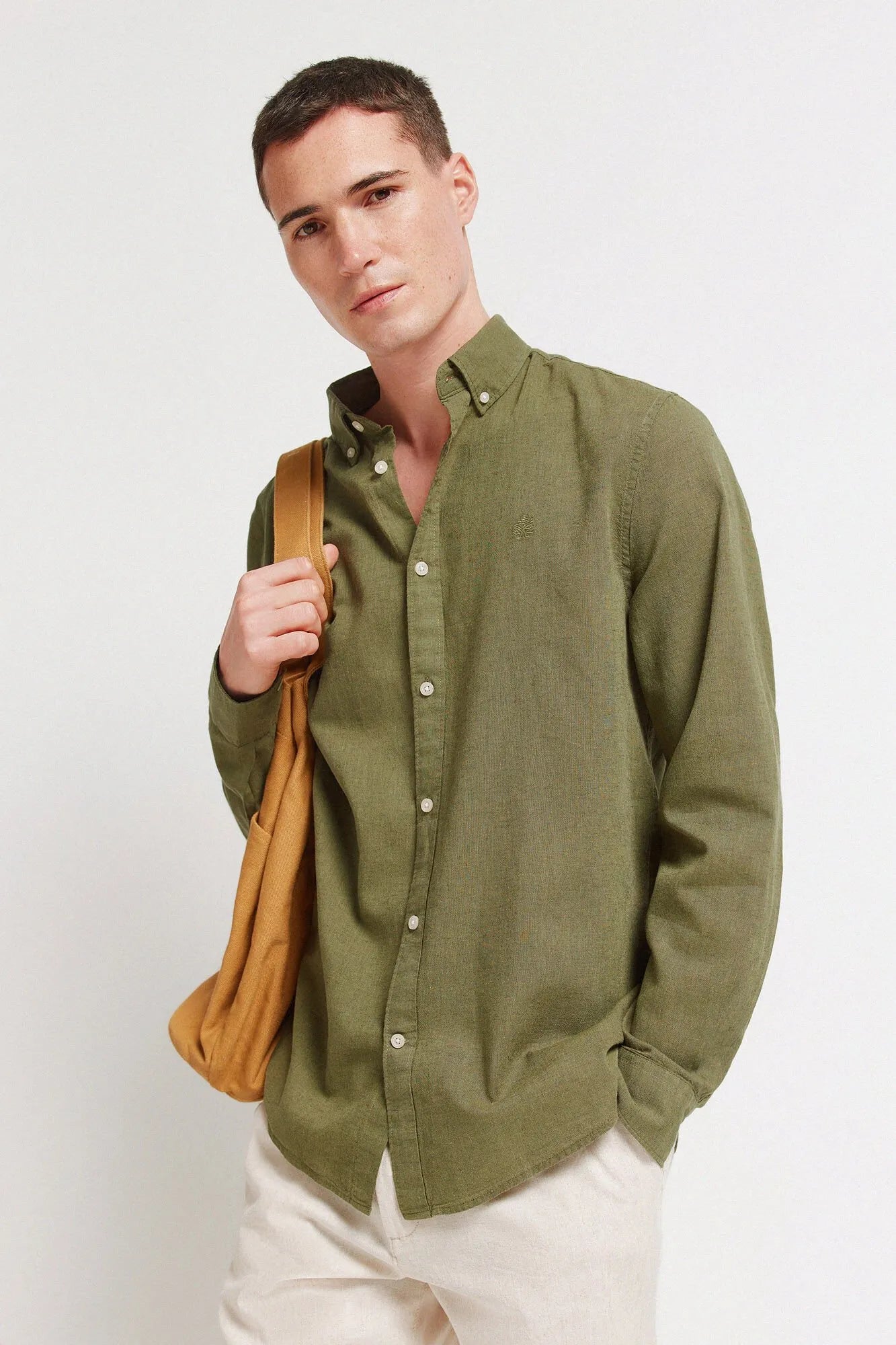 Springfield Khaki Men Linen Shirt SKU: 0993387_93 Image 01