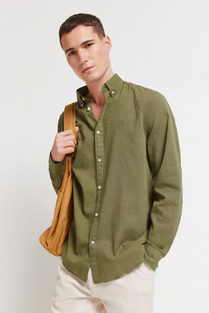 Springfield Khaki Men Linen Shirt SKU: 0993387_93 Image 01