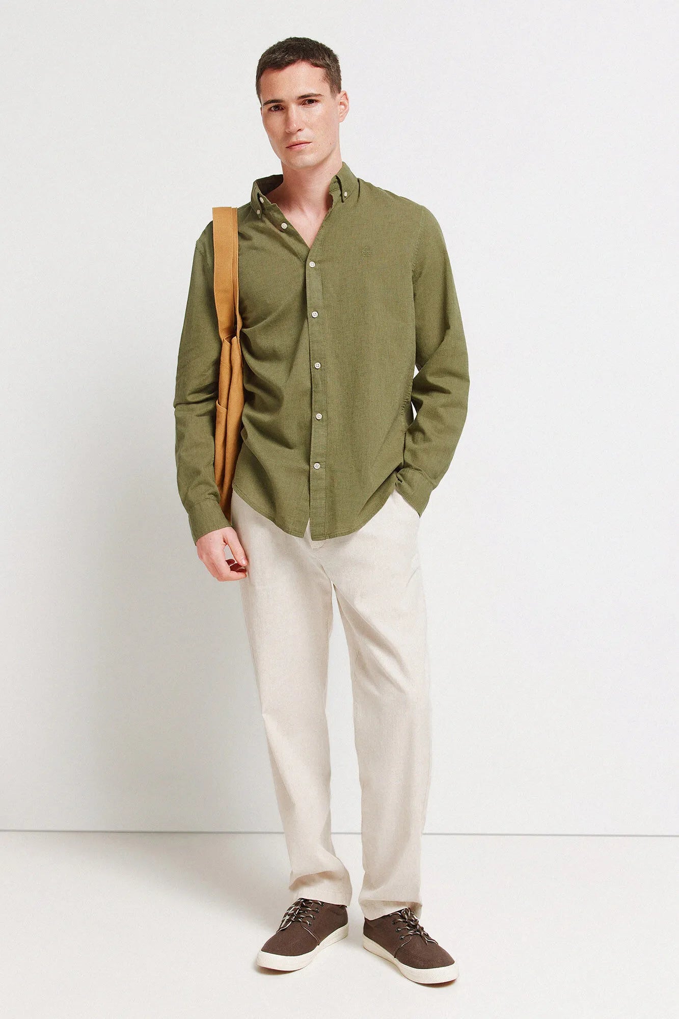 Springfield Khaki Men Linen Shirt SKU: 0993387_93 Image 02