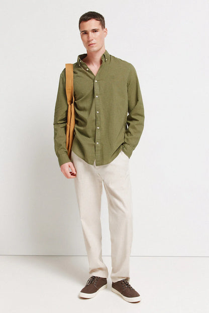 Springfield Khaki Men Linen Shirt SKU: 0993387_93 Image 02