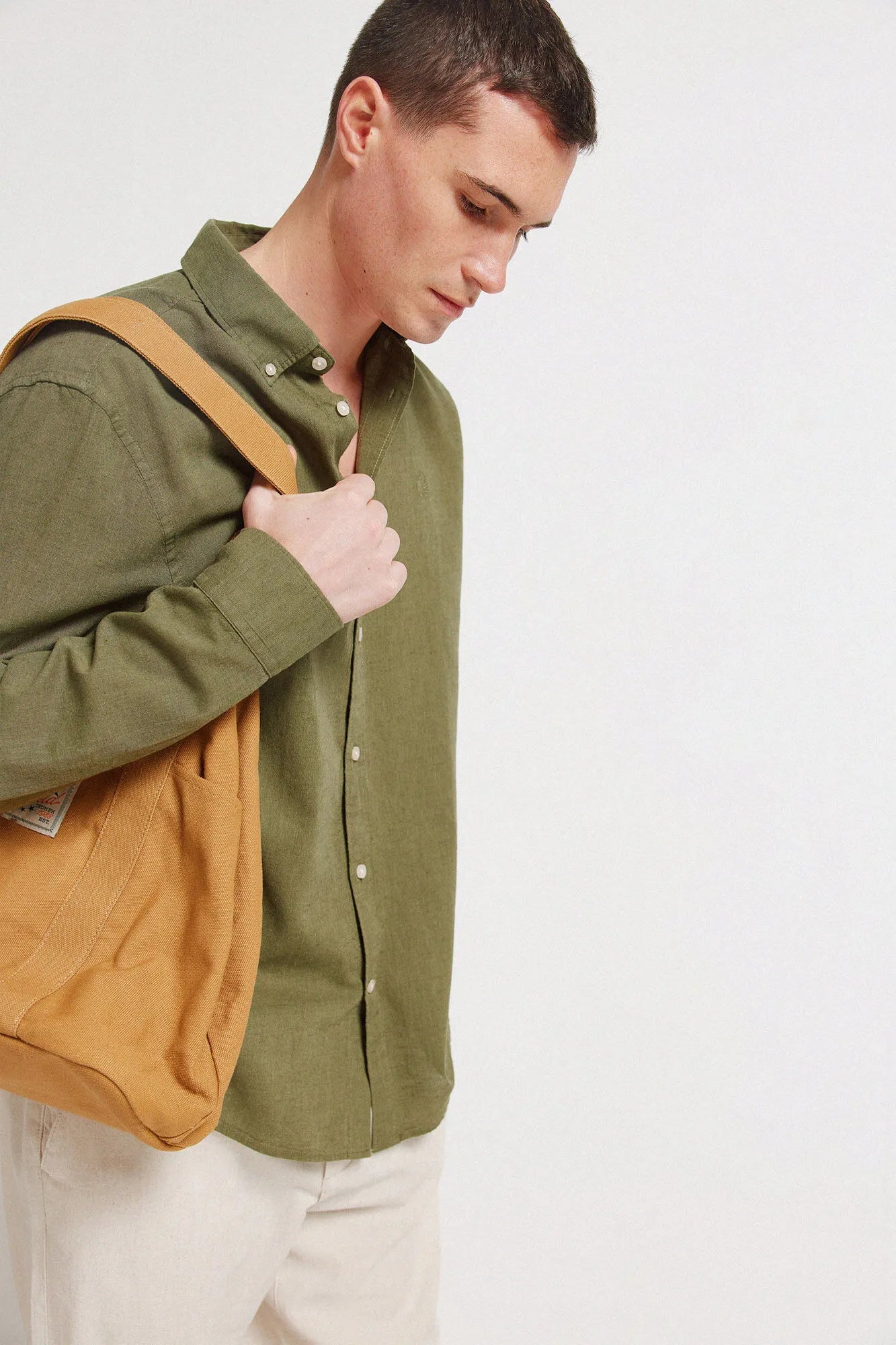 Springfield Khaki Men Linen Shirt SKU: 0993387_93 Image 03