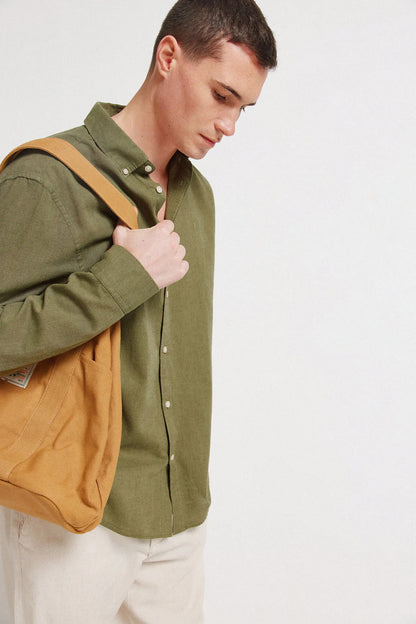 Springfield Khaki Men Linen Shirt SKU: 0993387_93 Image 03