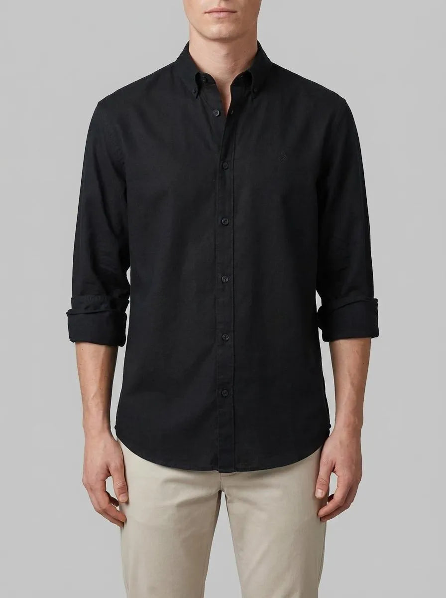 Springfield Black Men Linen Shirt SKU: 0993388_01 Image 00