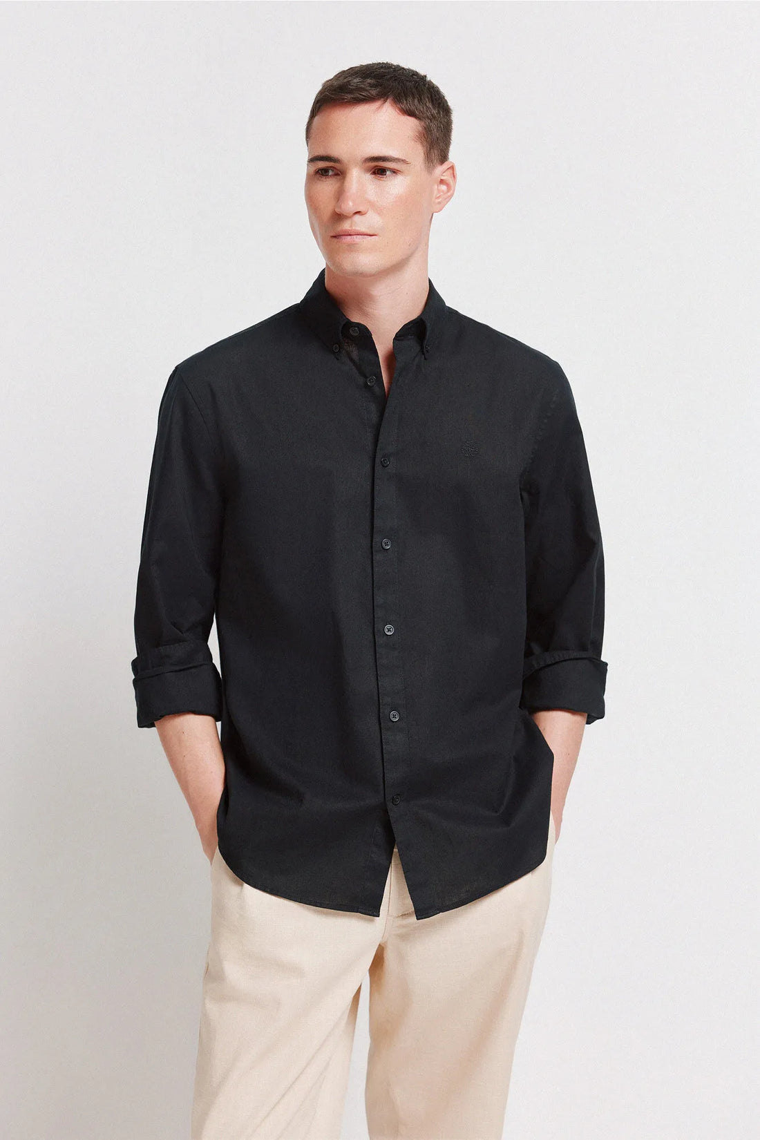 Springfield Black Men Linen Shirt SKU: 0993388_01 Image 01