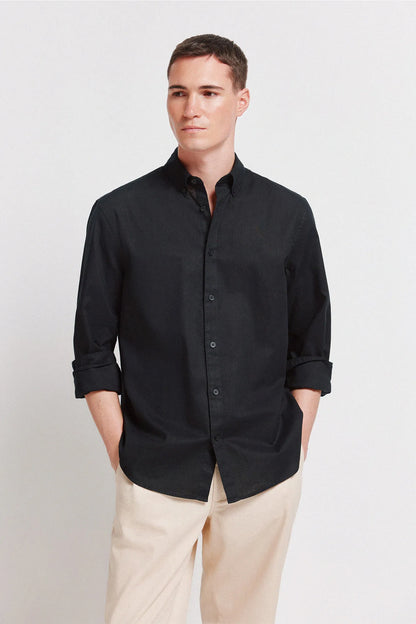 Springfield Black Men Linen Shirt SKU: 0993388_01 Image 01
