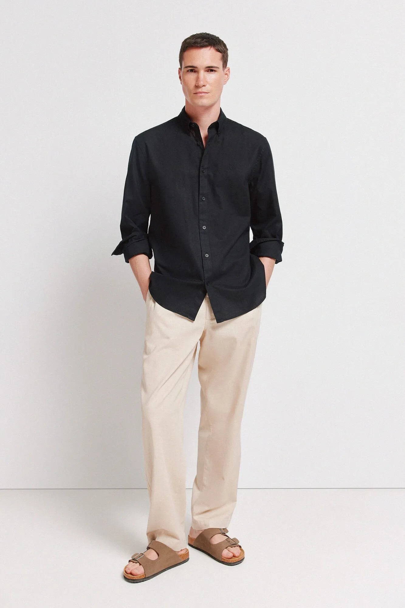 Springfield Black Men Linen Shirt SKU: 0993388_01 Image 02