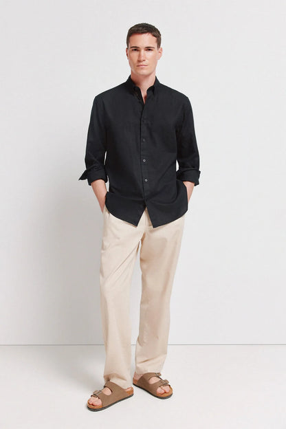 Springfield Black Men Linen Shirt SKU: 0993388_01 Image 02