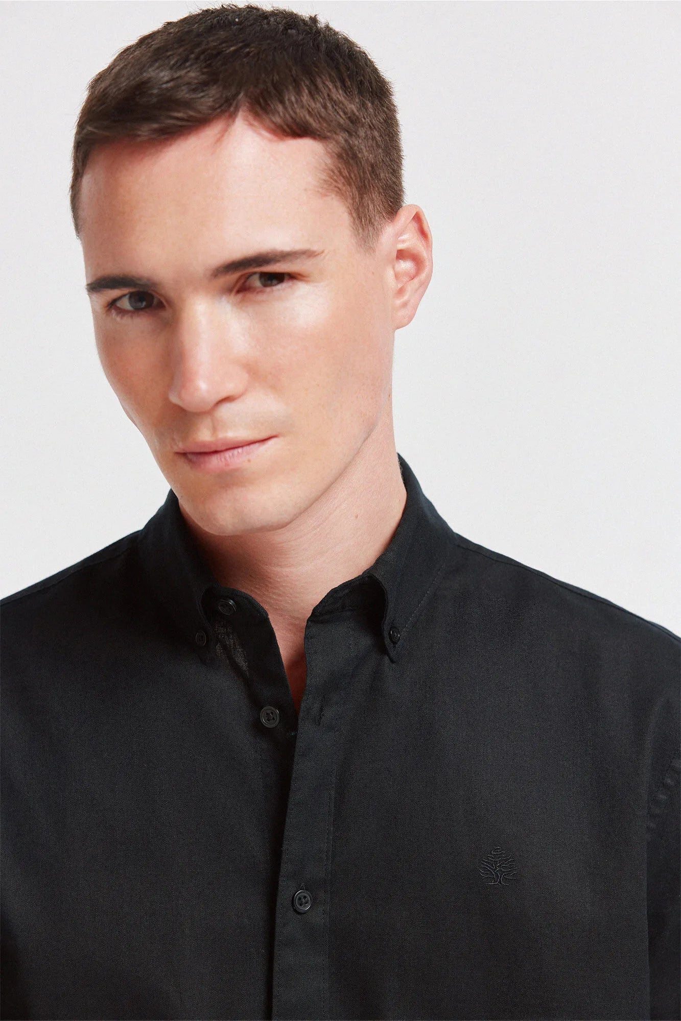 Springfield Black Men Linen Shirt SKU: 0993388_01 Image 03