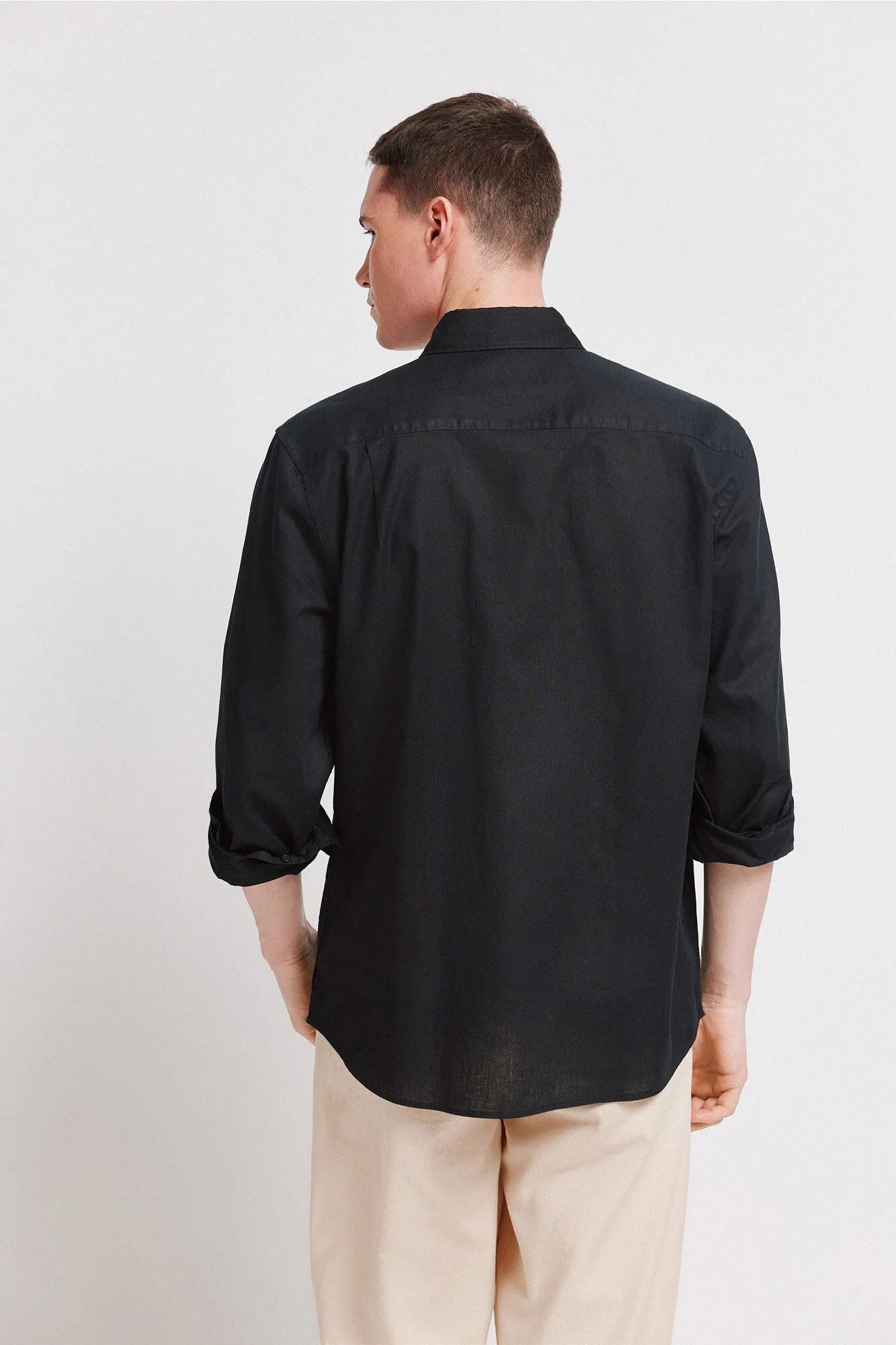 Springfield Black Men Linen Shirt SKU: 0993388_01 Image 04