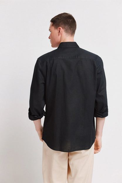 Springfield Black Men Linen Shirt SKU: 0993388_01 Image 04