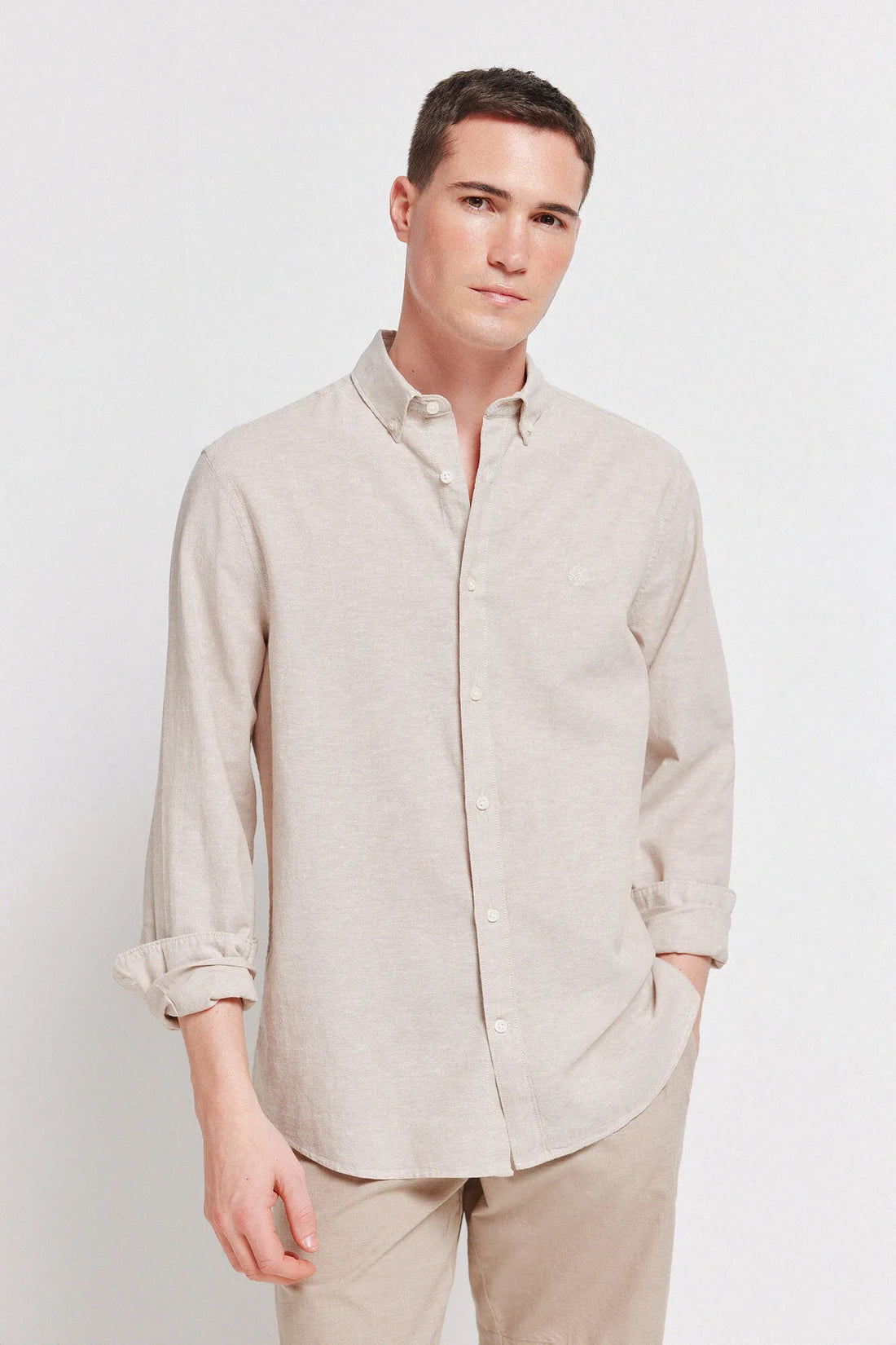 Springfield Beige Men Linen Shirt SKU: 0993388_52 Image 01