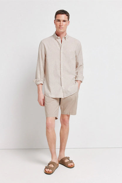 Springfield Beige Men Linen Shirt SKU: 0993388_52 Image 02