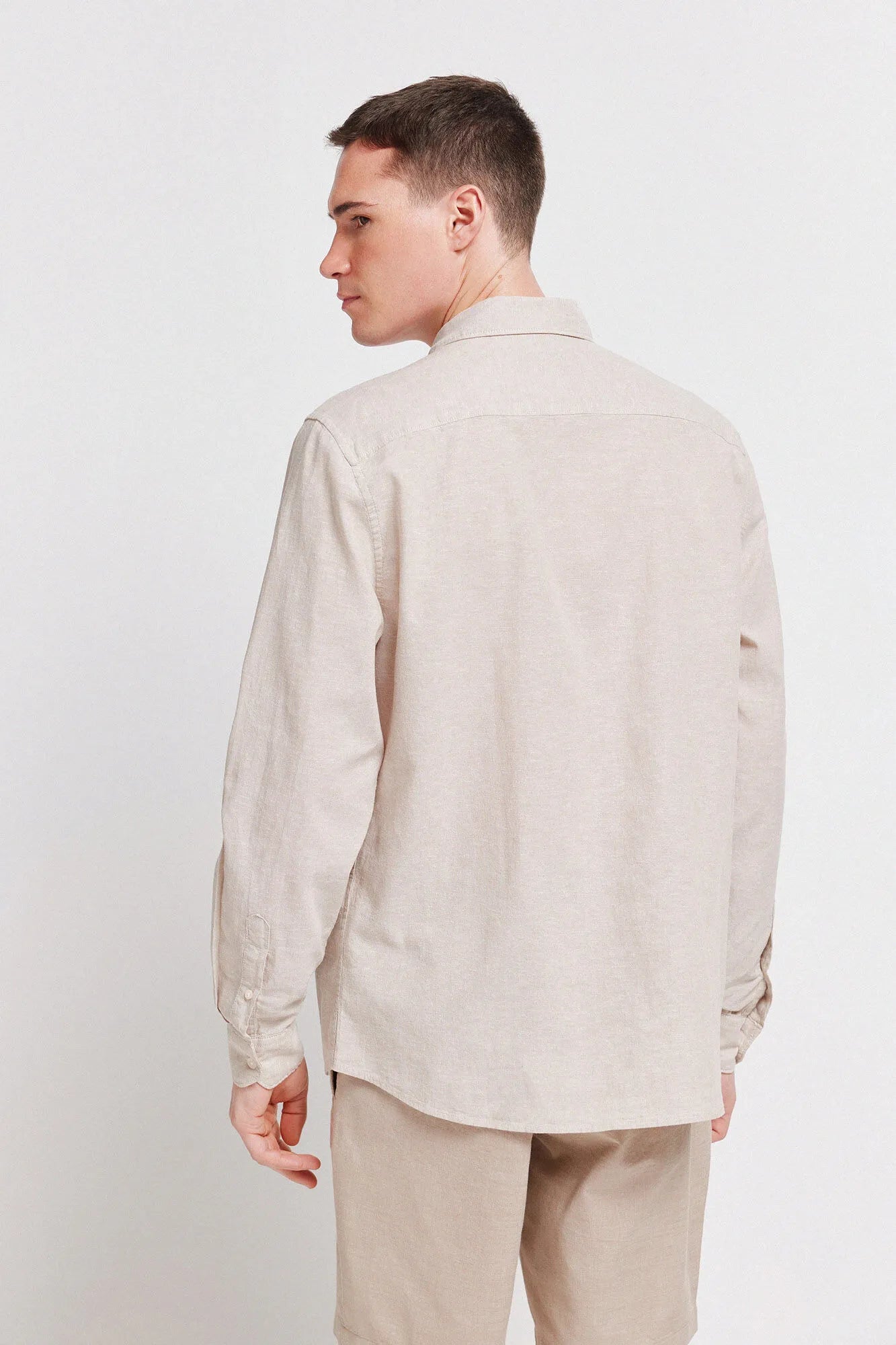 Springfield Beige Men Linen Shirt SKU: 0993388_52 Image 03