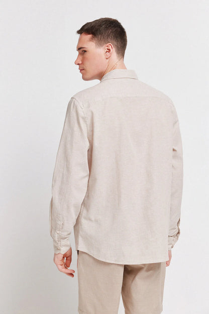 Springfield Beige Men Linen Shirt SKU: 0993388_52 Image 03