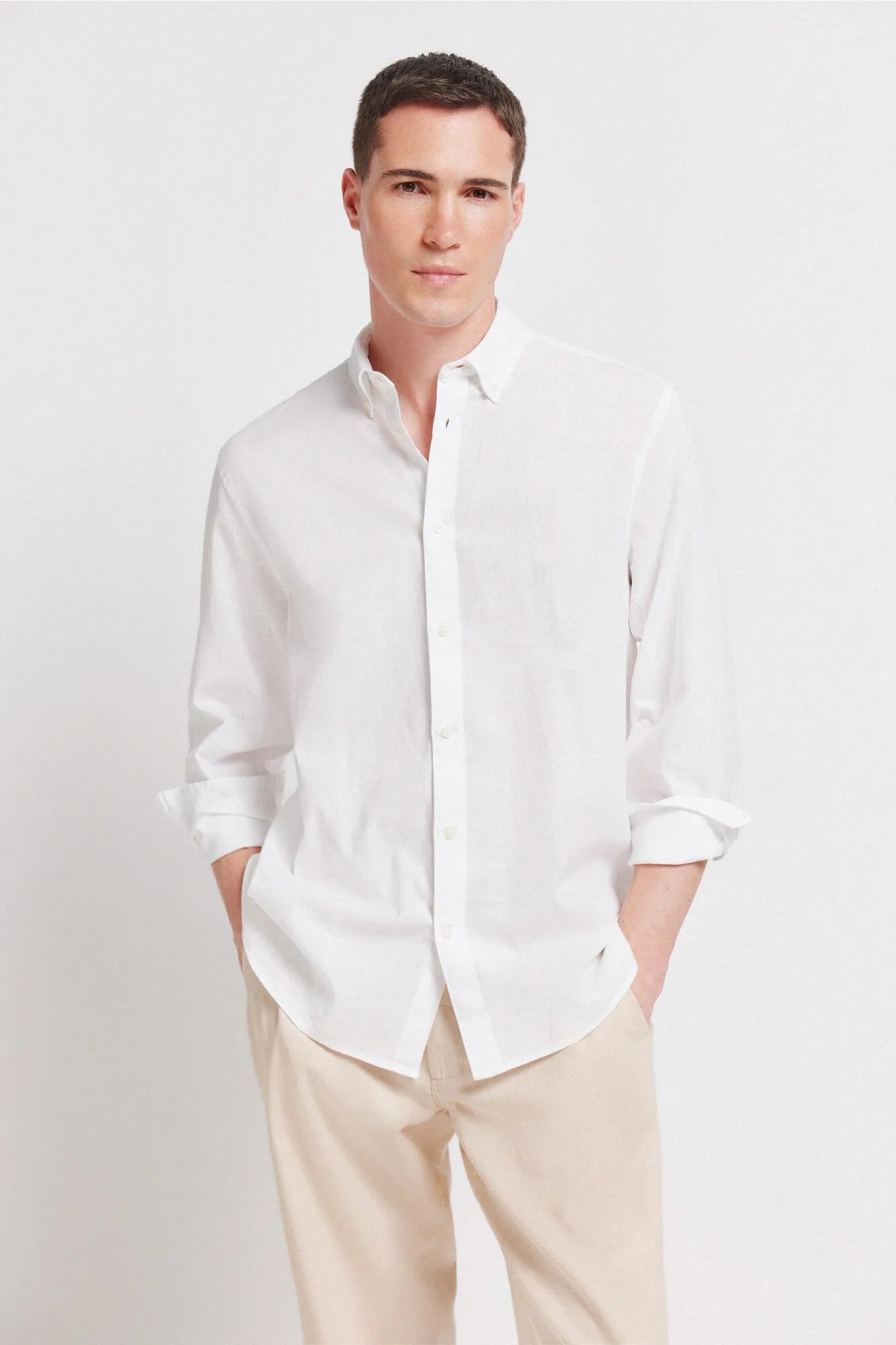 Springfield White Men Linen Shirt SKU: 0993388_99 Image 01