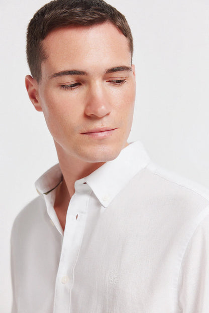 Springfield White Men Linen Shirt SKU: 0993388_99 Image 03