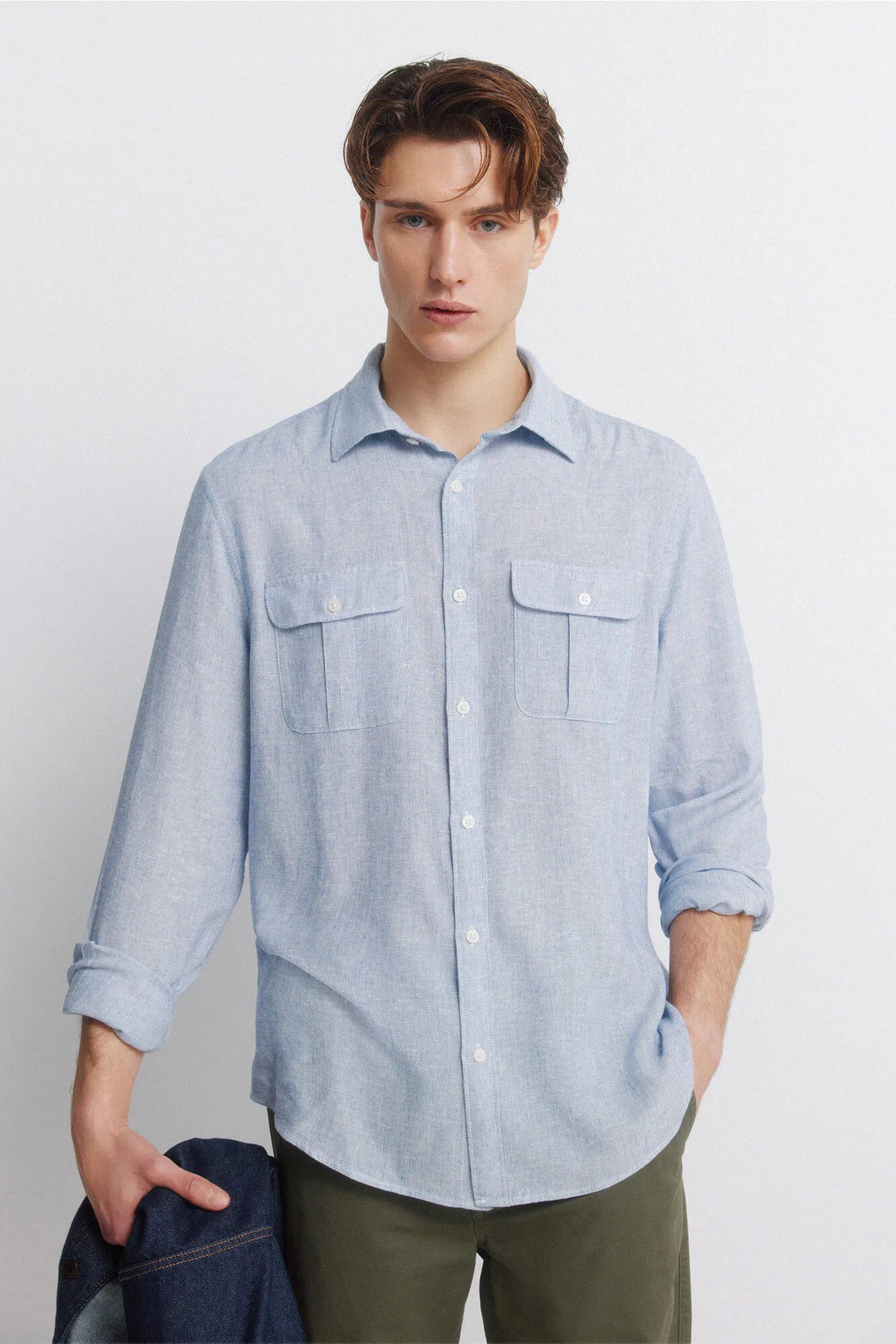 Springfield Blue Men Linen Viscose Pockets T-Shirt SKU: 0993392_13 Image 01