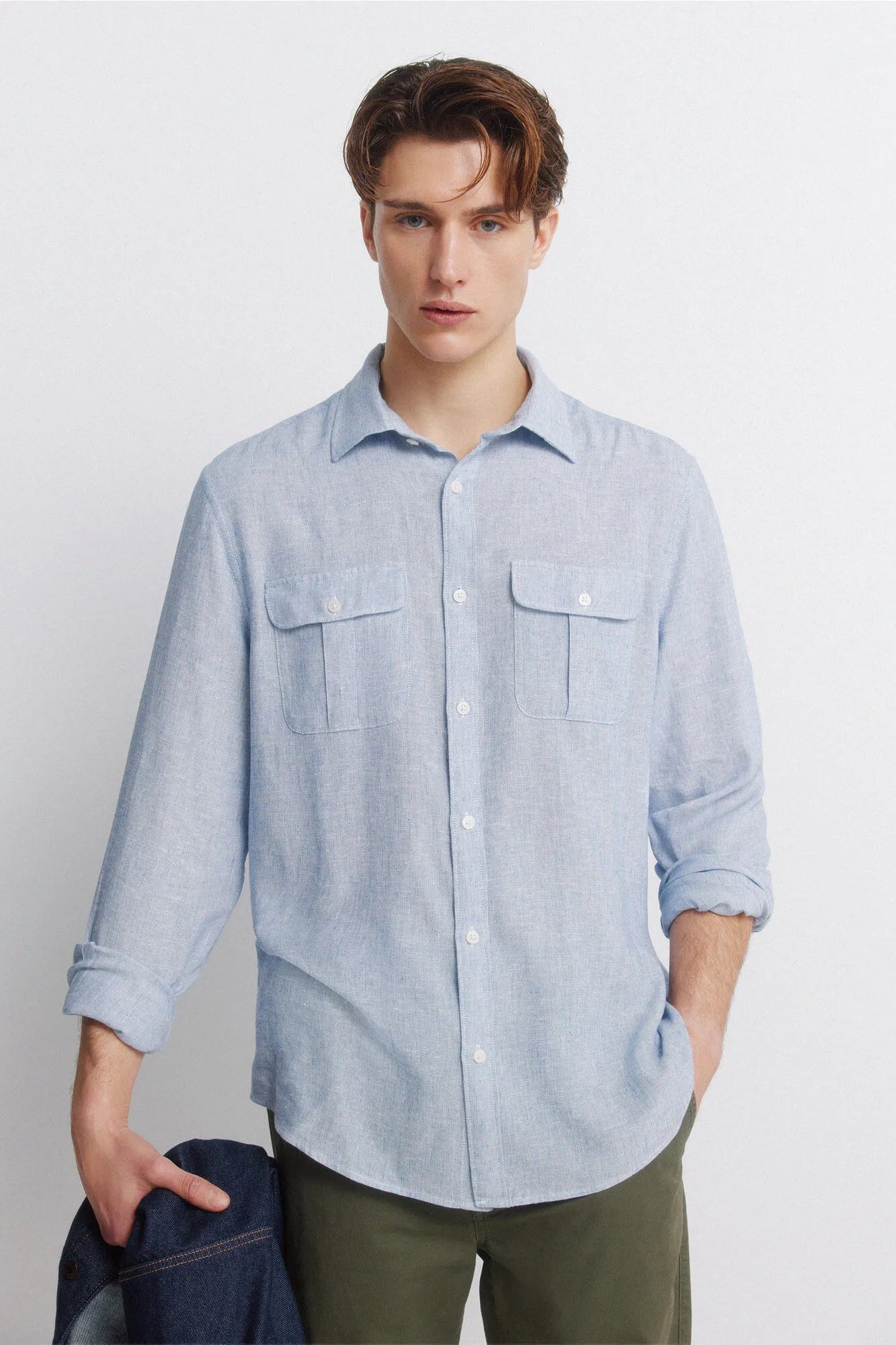 Springfield Blue Men Linen Viscose Pockets T-Shirt SKU: 0993392_13 Image 01