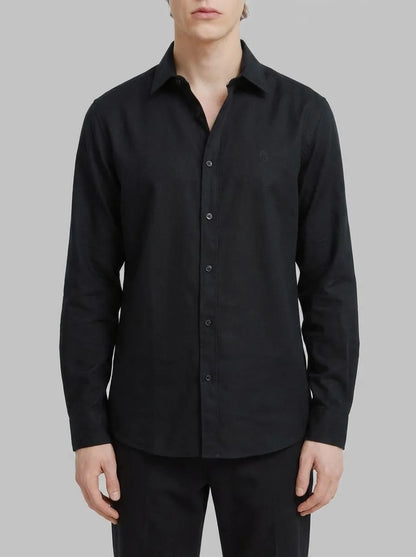 Springfield Black Men Linen Shirt SKU: 0993395_01 Image 00