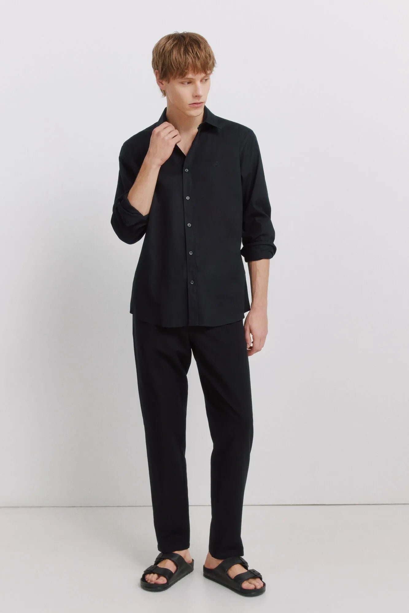 Springfield Black Men Linen Shirt SKU: 0993395_01 Image 02