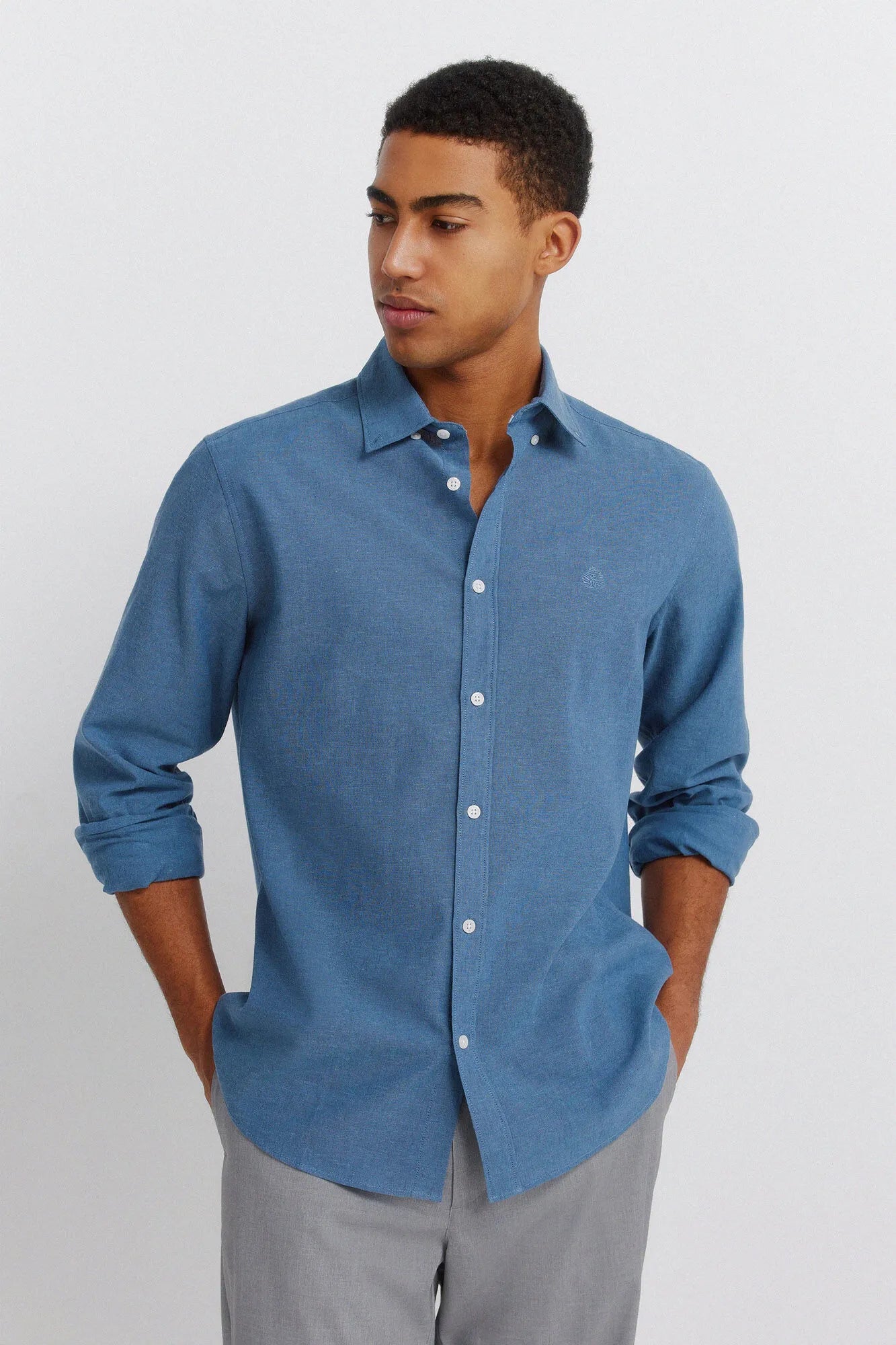 Springfield Blue Men Linen Shirt SKU: 0993395_13 Image 01