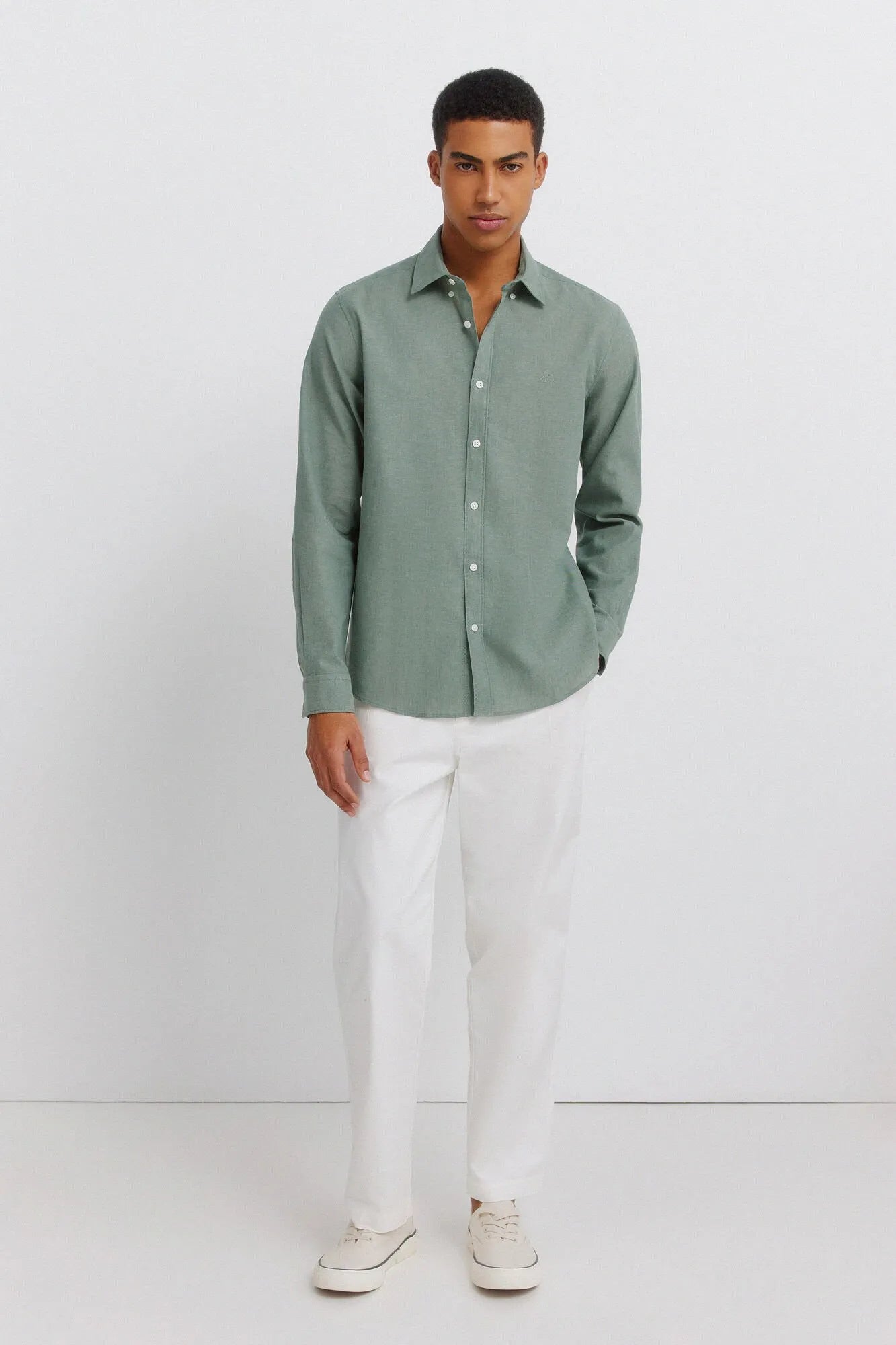 Springfield Green Men Linen Shirt SKU: 0993395_26 Image 02