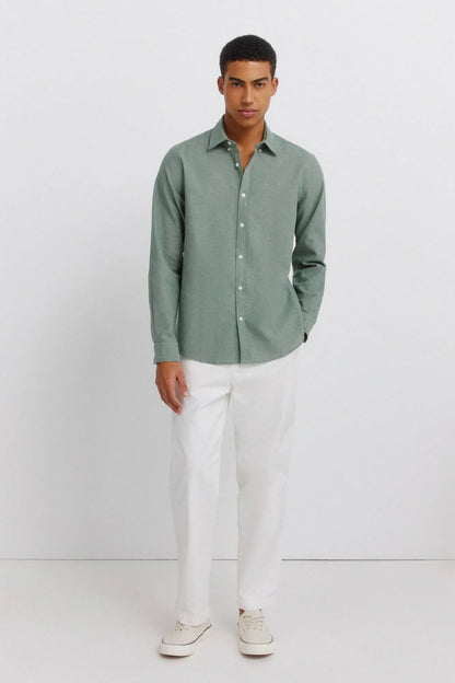Springfield Green Men Linen Shirt SKU: 0993395_26 Image 02