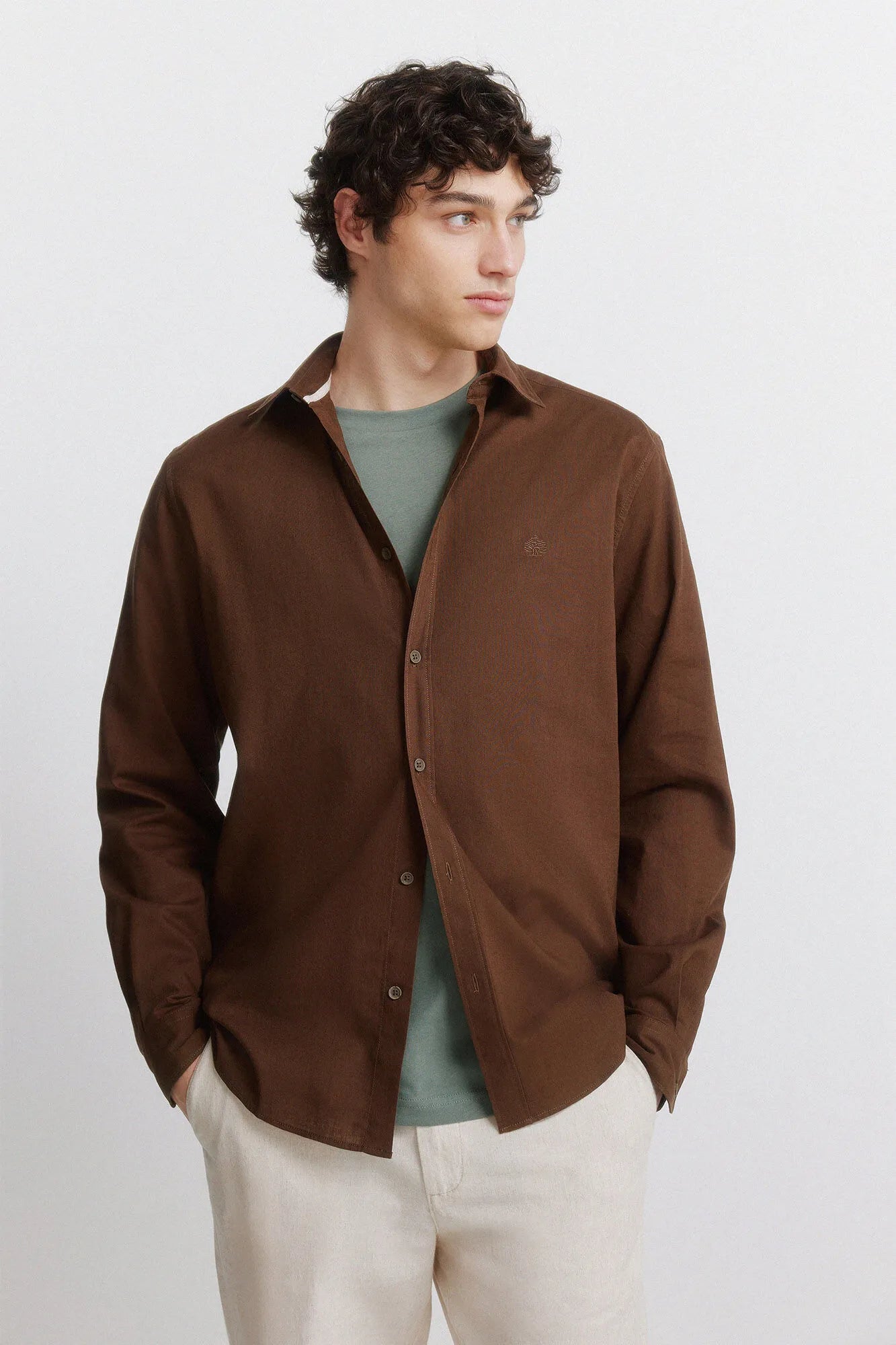 Springfield Beige Men Linen Shirt SKU: 0993397_37 Image 01