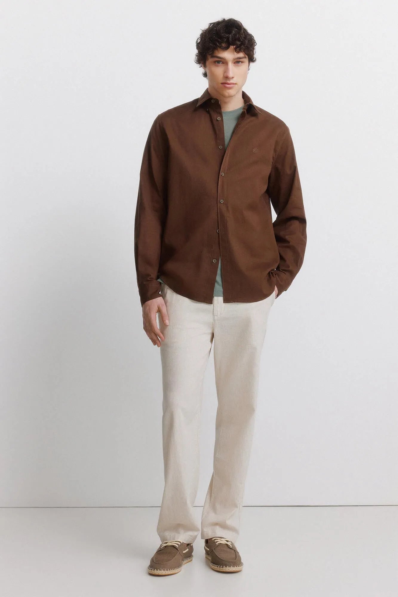 Springfield Beige Men Linen Shirt SKU: 0993397_37 Image 03