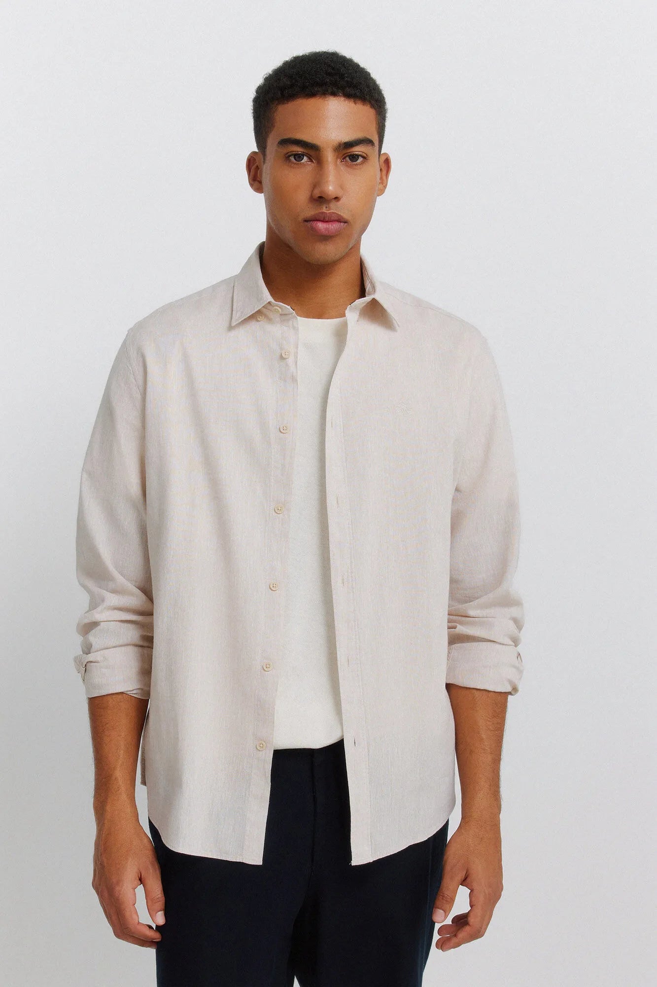 Springfield Beige Men Linen Shirt SKU: 0993397_51 Image 01