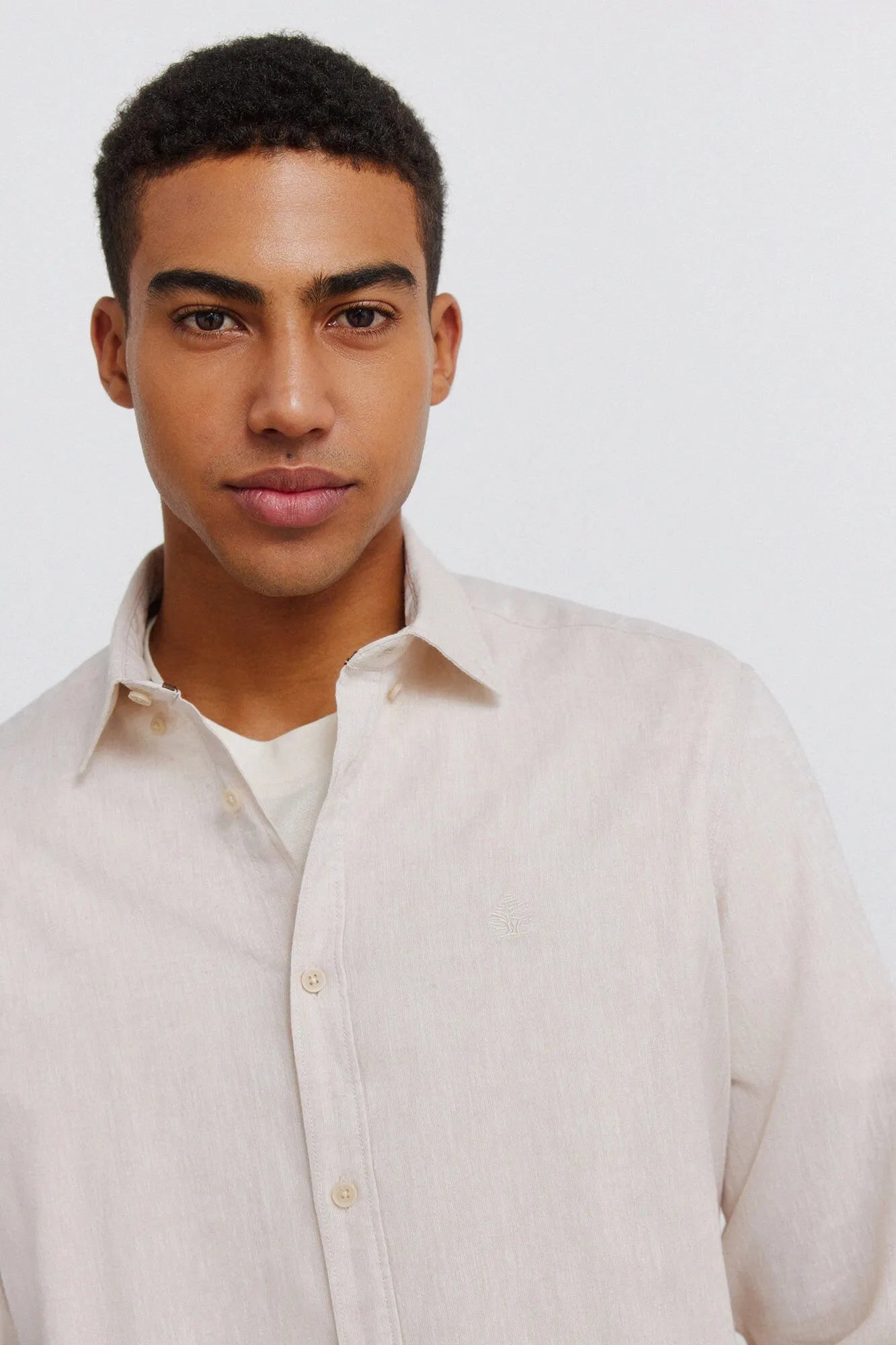 Springfield Beige Men Linen Shirt SKU: 0993397_51 Image 02