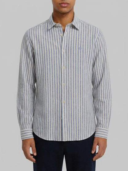 Springfield Blue Men Striped Linen Shirt SKU: 0993399_12 Image 00