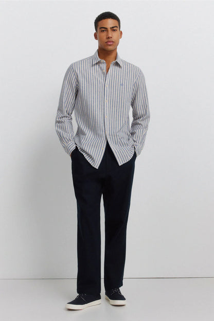 Springfield Blue Men Striped Linen Shirt SKU: 0993399_12 Image 03
