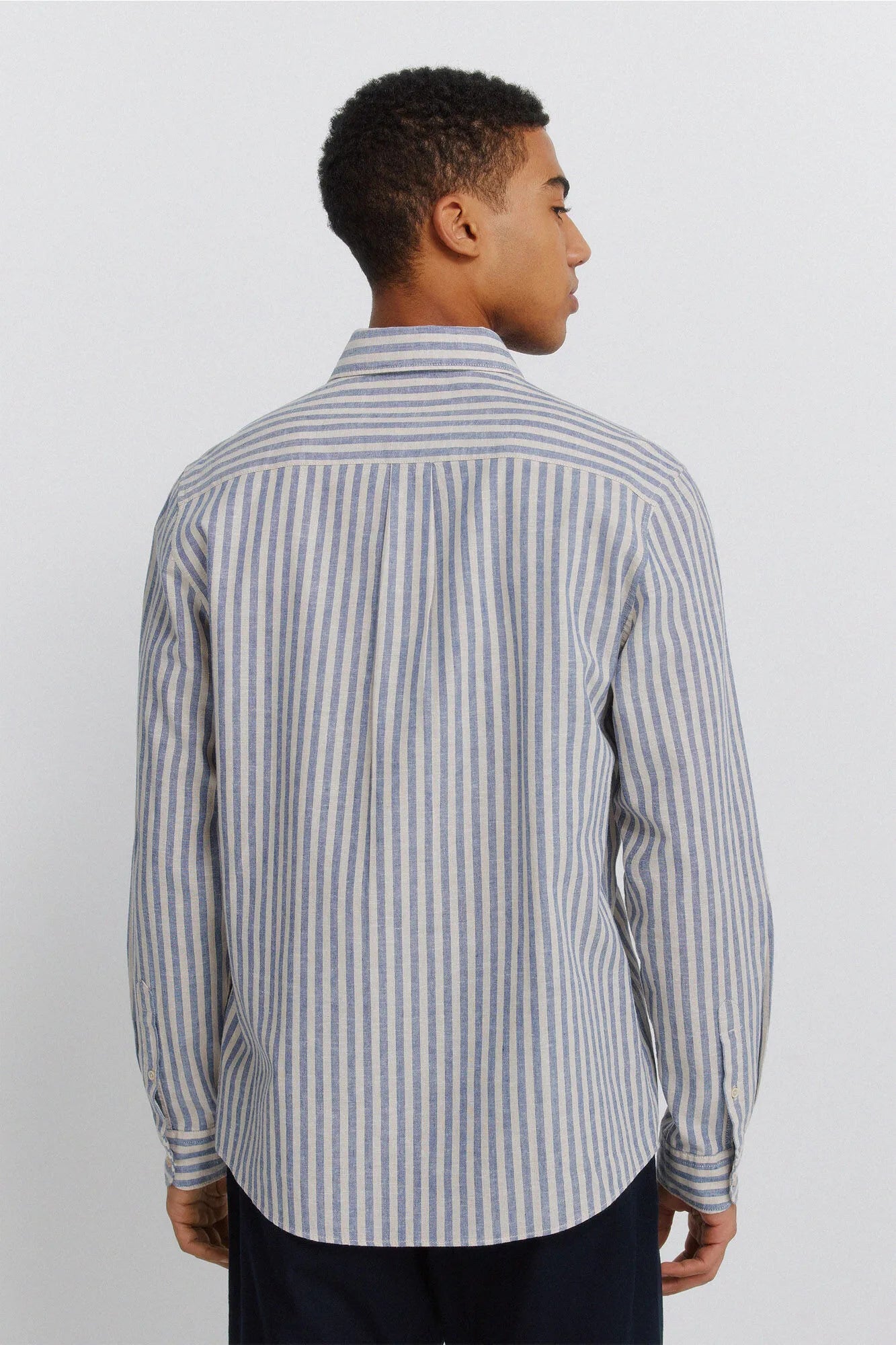Springfield Blue Men Striped Linen Shirt SKU: 0993399_12 Image 04