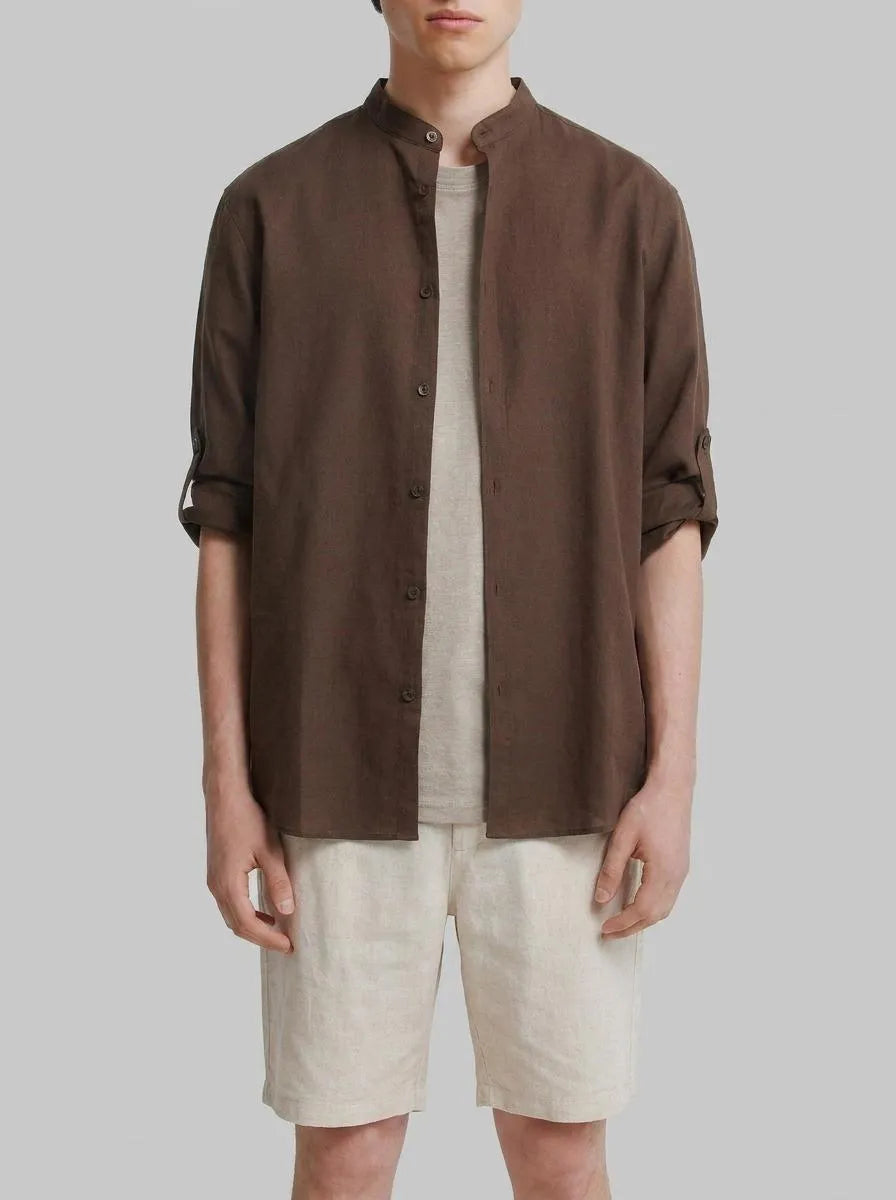 Springfield 0 Men Linen Mandarin Collar Shirt SKU: 0993403_39 Image 00