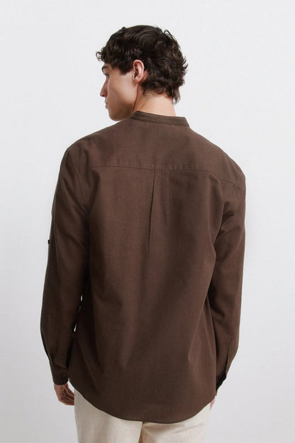 Springfield 0 Men Linen Mandarin Collar Shirt SKU: 0993403_39 Image 03