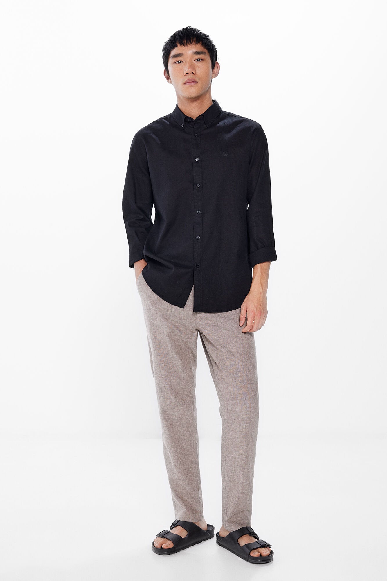 Linen Blend Button Down Shirt_0997752_01_05