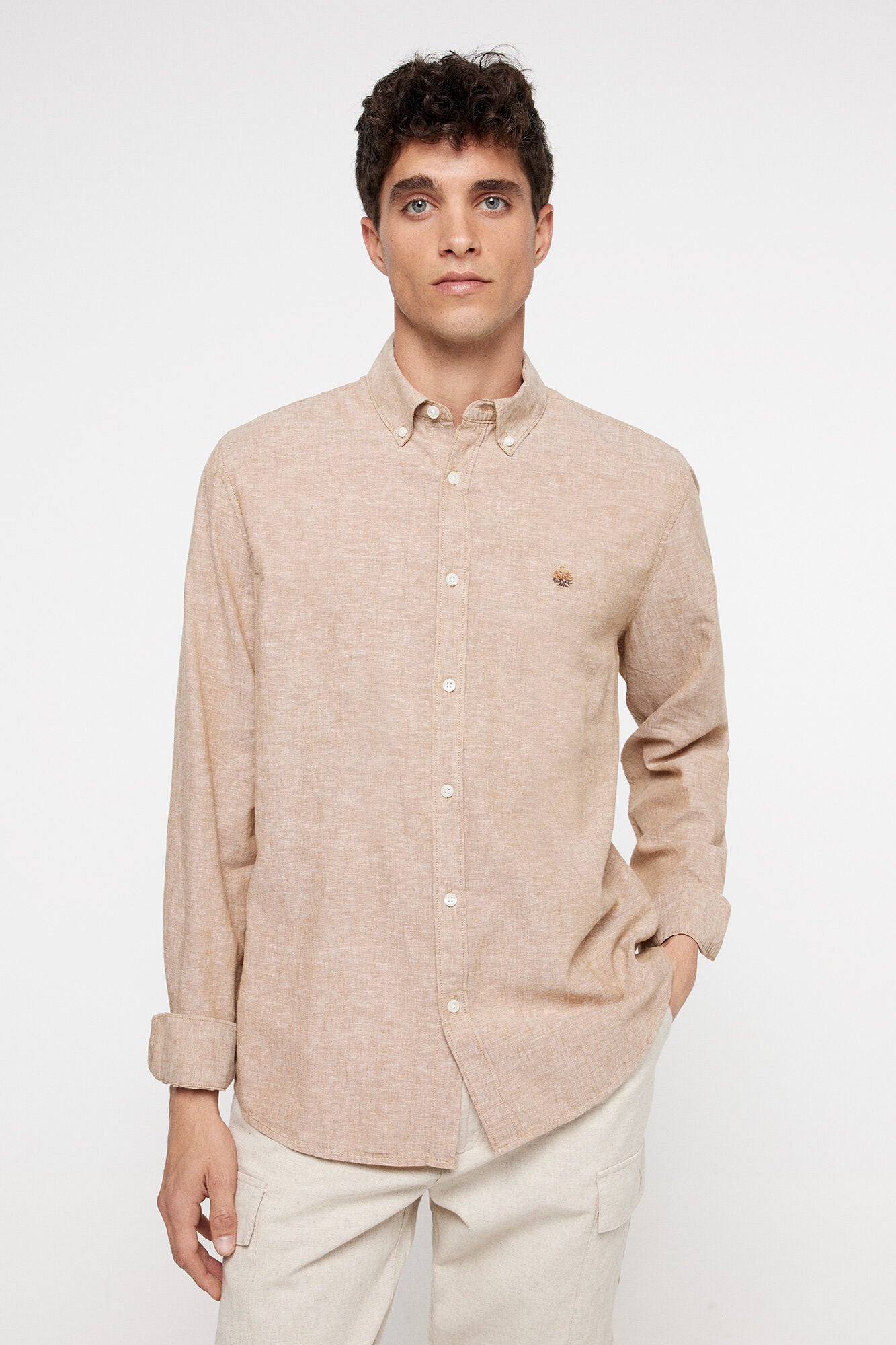 Linen Blend Button Down Shirt_0997752_34_07