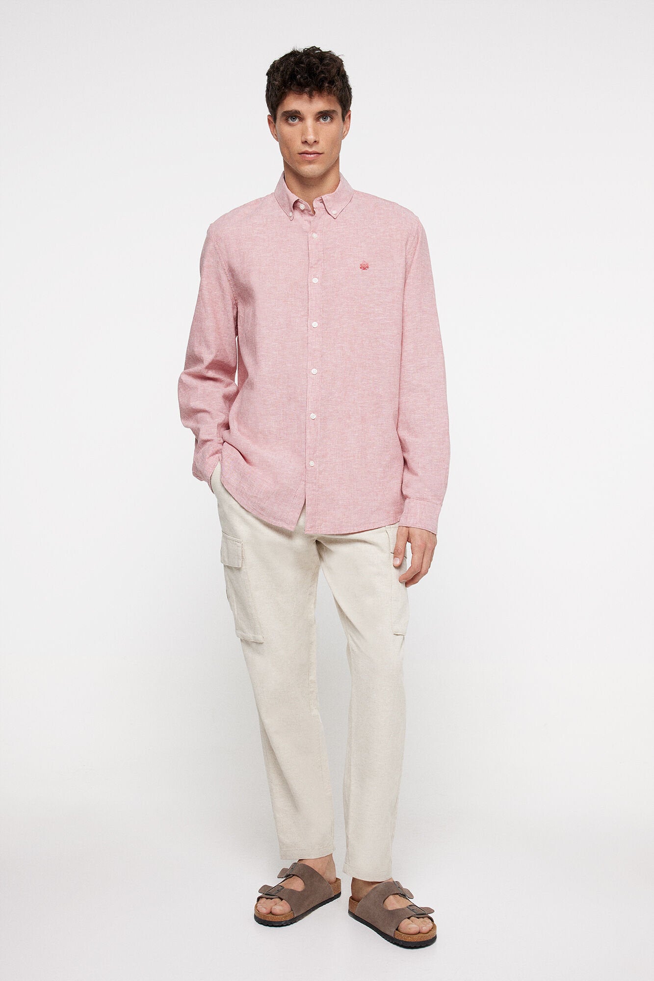Linen Blend Button Down Shirt_0997752_71_03