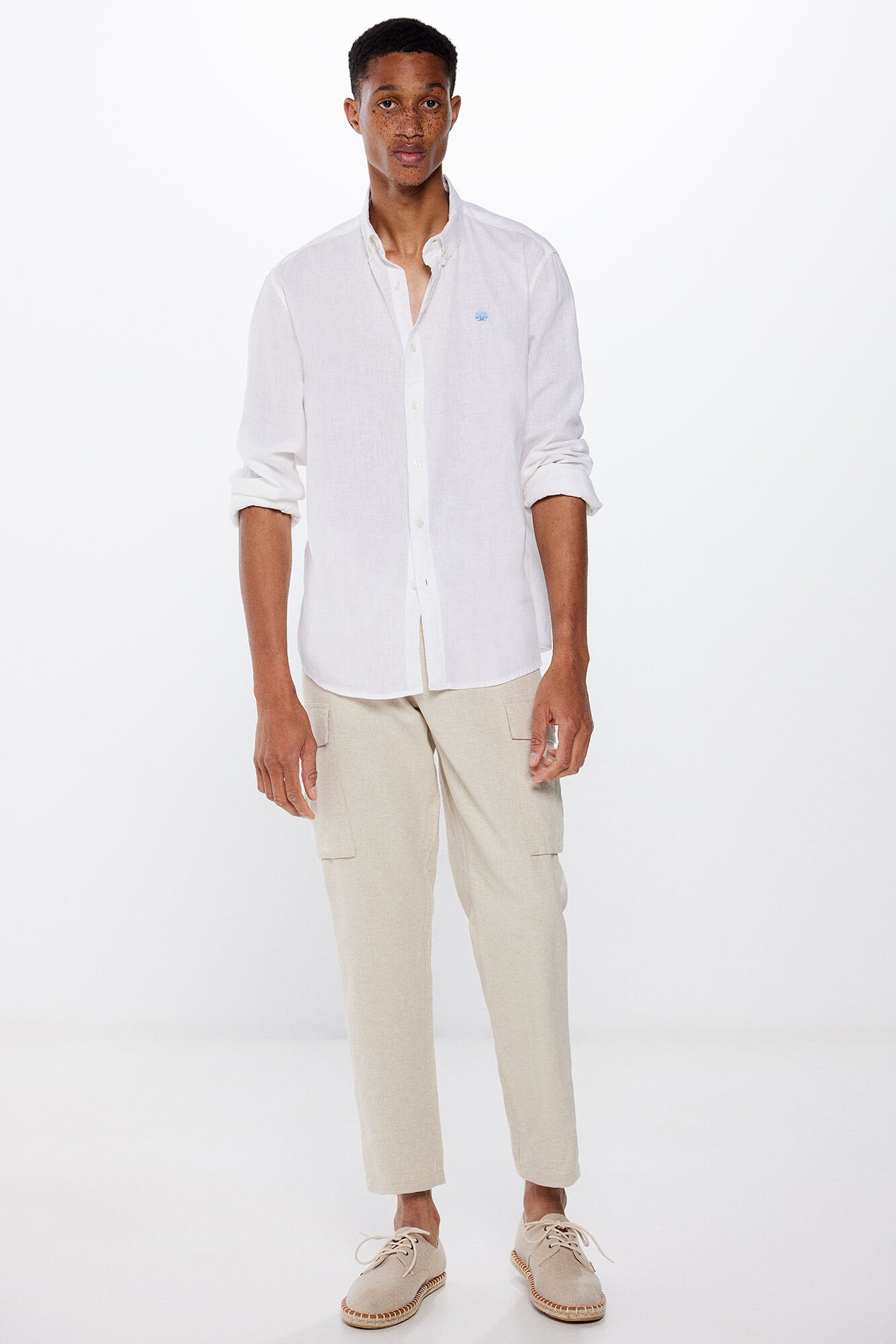 Linen Blend Button Down Shirt_0997752_99_03