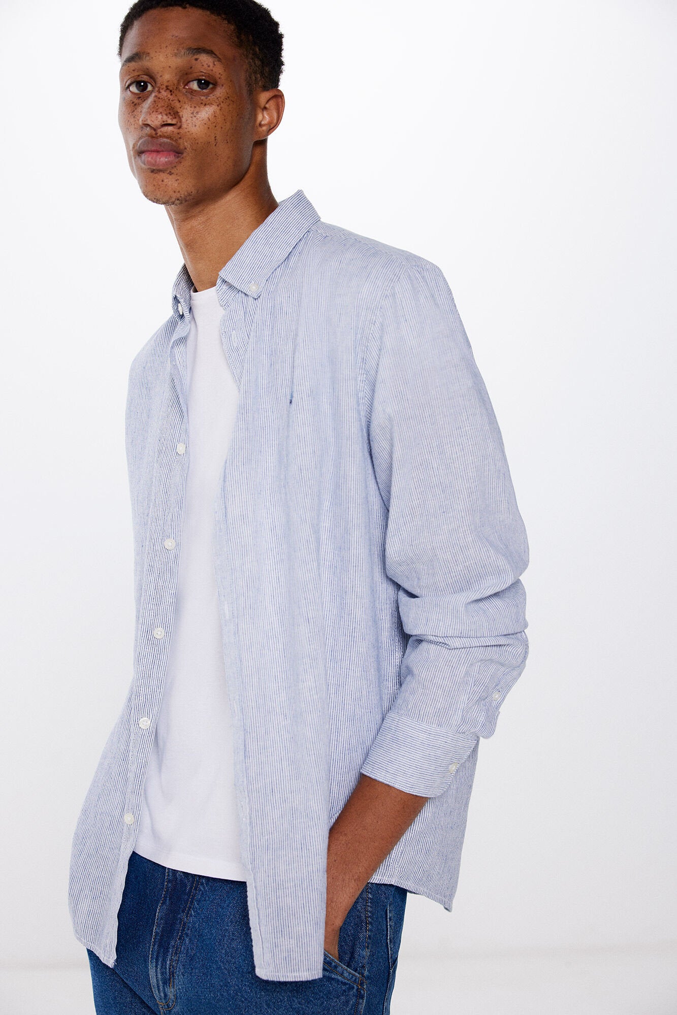 Linen Blend Button Down Shirt_0997753_12_06