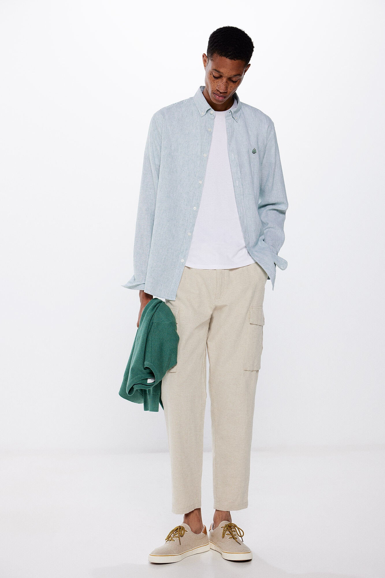 Linen Blend Button Down Shirt_0997753_27_03