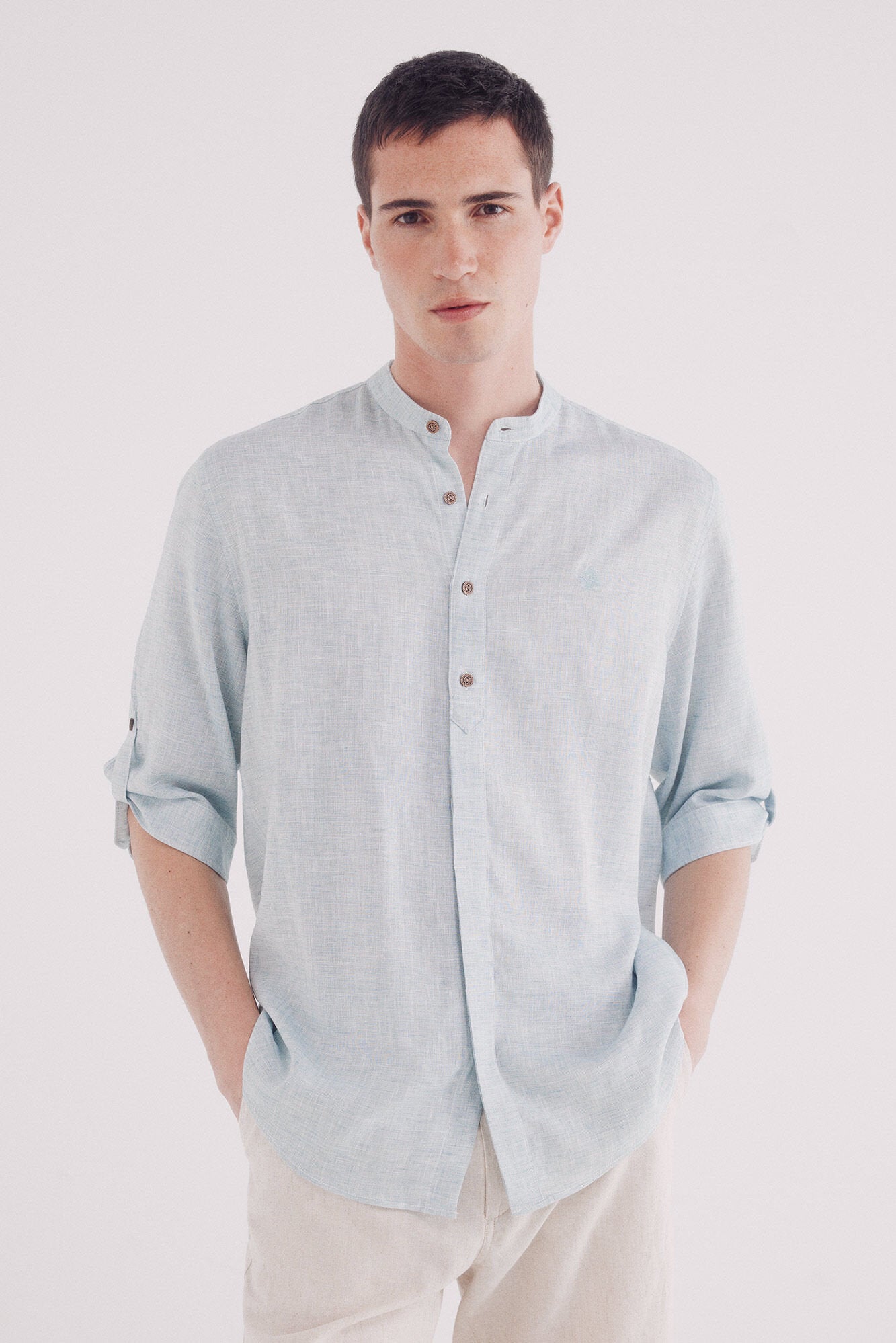 Springfield_3/4 Linen Viscose Mao Shirt_0999064_27_01